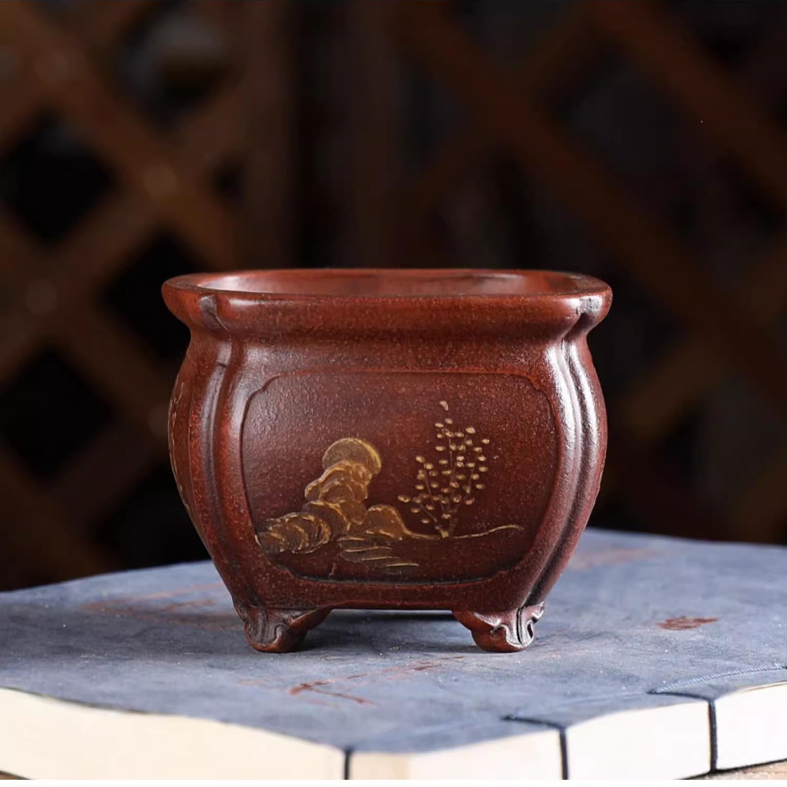Pot de fleurs rétro en argile violet pour décoration de bureau et bonsaï