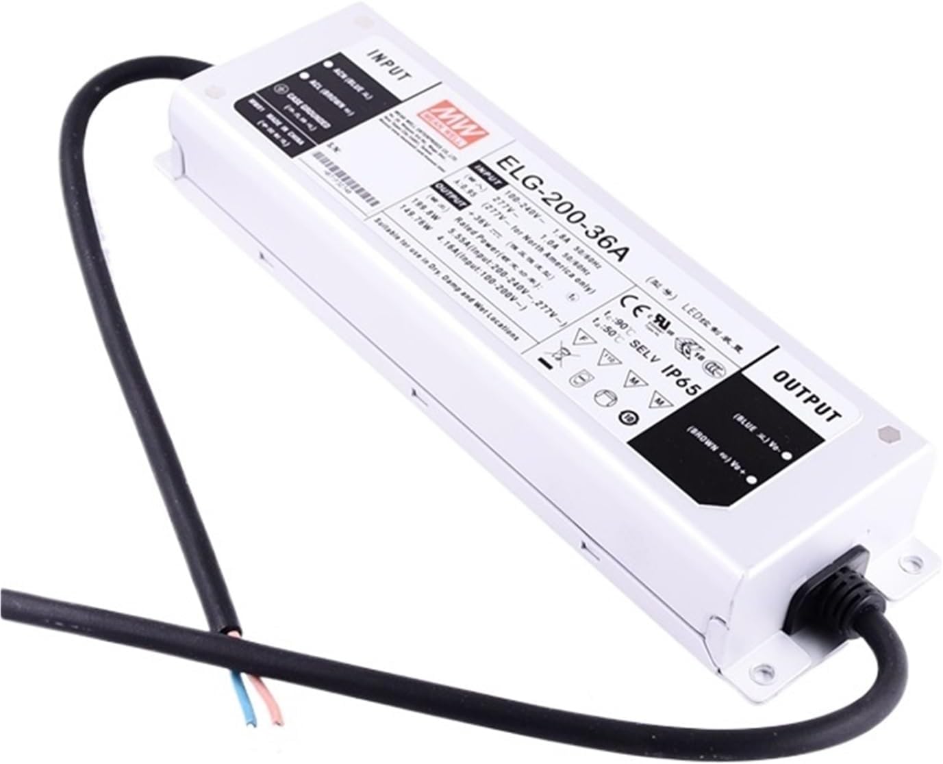 1PCS ELG-200 Series DC12V 24V 36V 42V 48V 200W IP67 Waterproof Single Output Adjustable LED Lighting Switching Power Supply(ELG-200-36A)