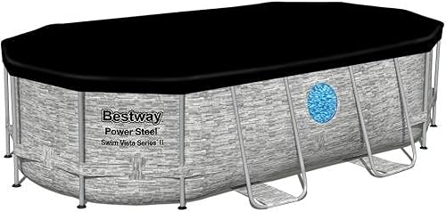Miniatura 8 de Bestway 56715E Power Steel Swim Vista de 14 x 8 pies 2 pulgadas x 395 pulgadas juego de piscina ovalada sobre el suelo con bomba de filtro de 530