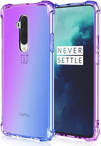 for OnePlus 7T Pro Case, Clear Cute Gradient Slim Anti Scratch Flexible TPU Cover Reinforced Corners Shockproof Phone Protective Case for OnePlus 7T Pro 5G Purple/Blue