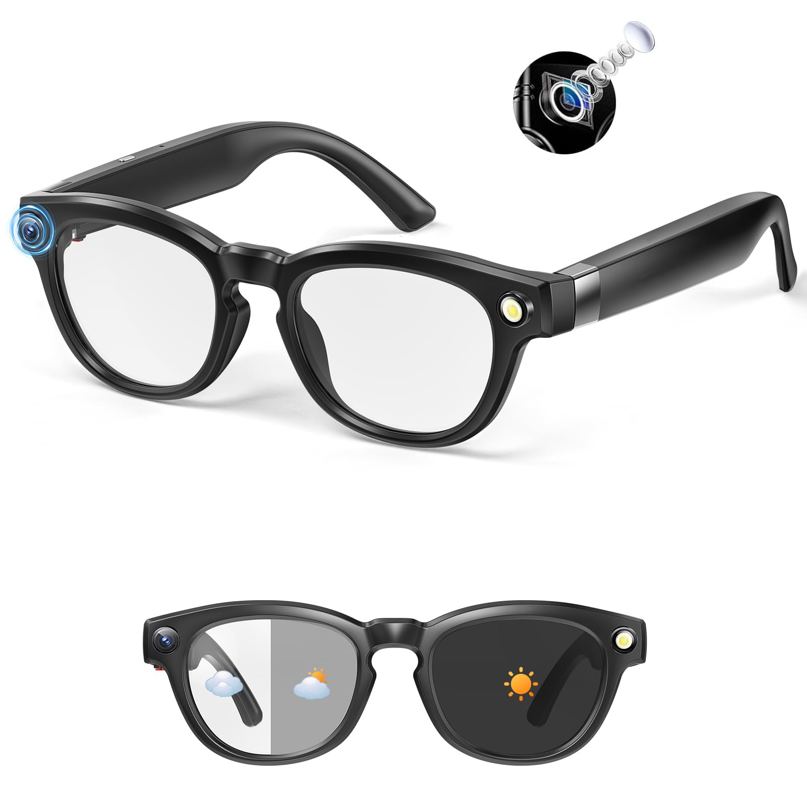 AI Smart Glasses with 4K HD Camera Video Recording Glasses with Audio Bluetooth Sunglasses with Camera for Men