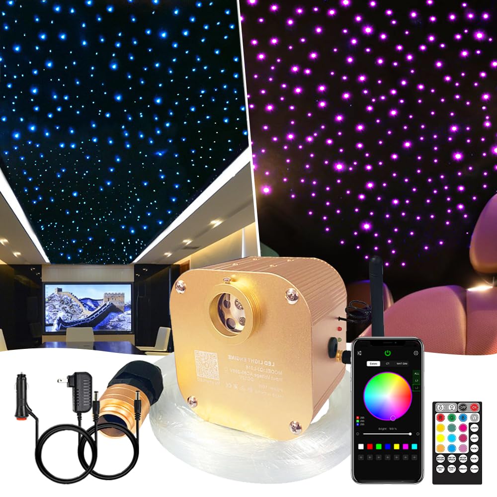 16W RGBW Bluetooth/App Control+Music+Twinkle Fiber Optic Light Star Ceiling Lighting Kits, LED Starlight Headliner for Car Home Decoration, Optical Fiber Cable 450pcs 9.8ft/3m 0.03in