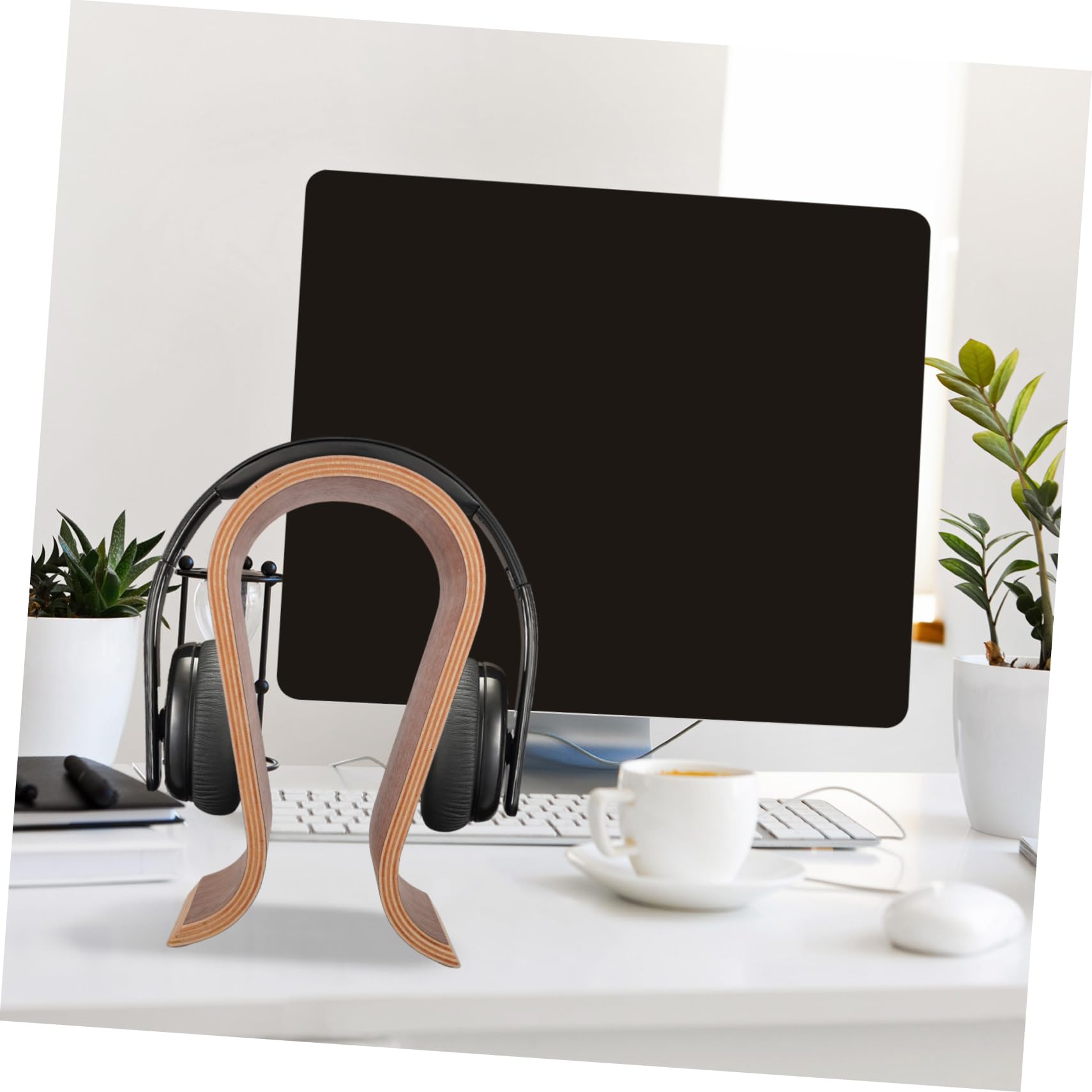 VILLCASE Supporto per Cuffie U in Legno Stand per Cuffie da Tavolo Espositore per Auricolari Compatibile la Maggior Parte dei Modelli