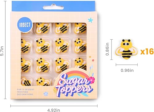 Miniatura 5 de Decoraciones comestibles para tartas de abejas, 16 piezas de decoración de pastel de abeja, abeja comestible para cupcakes, helados, gofres,