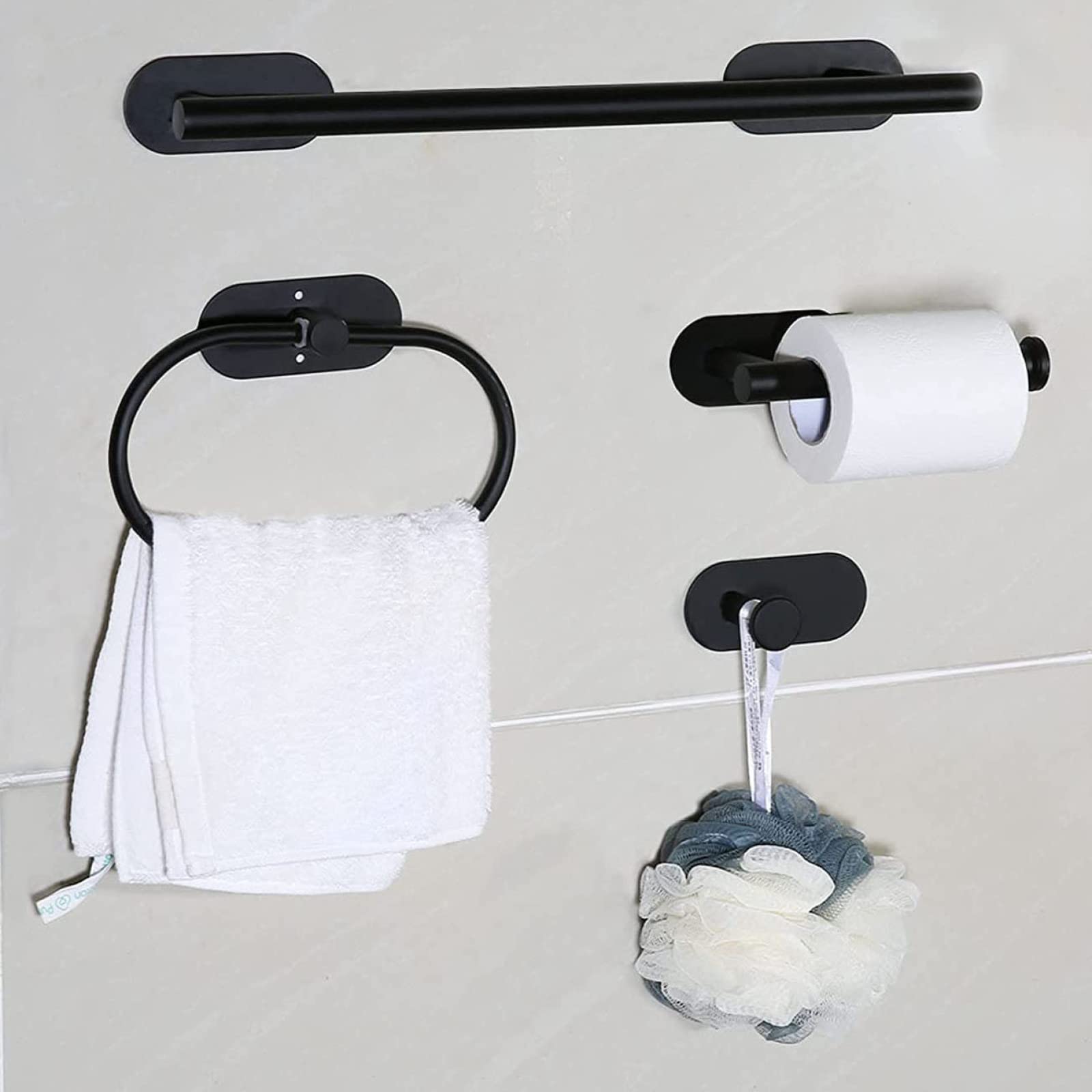 Toallero De Aro Negro Sin Taladrar para Baño Y Cocina, Base Redonda, 40 Cm.(40 Cm)