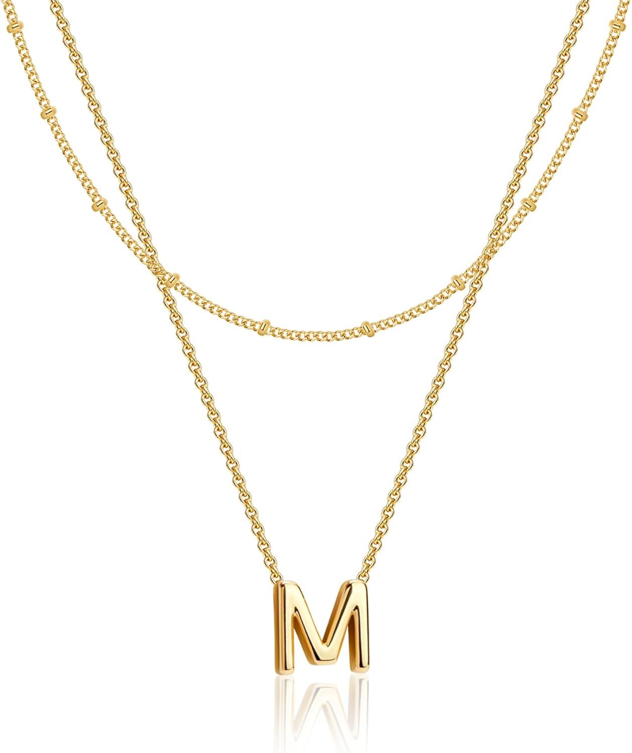 Poxtex Initial Necklaces for Women 14K Gold Silver Plated Letter Jewelry Non Tarnish Layered Dainty Cute A-Z Pendant Choker Necklace Waterproof Trendy Name Necklace Personalized Jewelry Gift for Women