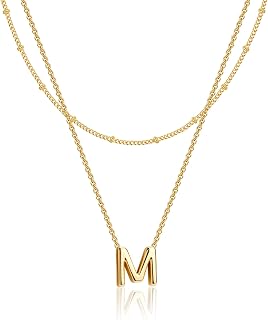 POXTEXJEWELRY 14K Gold Plated Initial Necklace for Women - Dainty Layered A-Z Name Pendant Choker, Waterproof Non-Tarnish Hypoallergenic Jewelry Gift