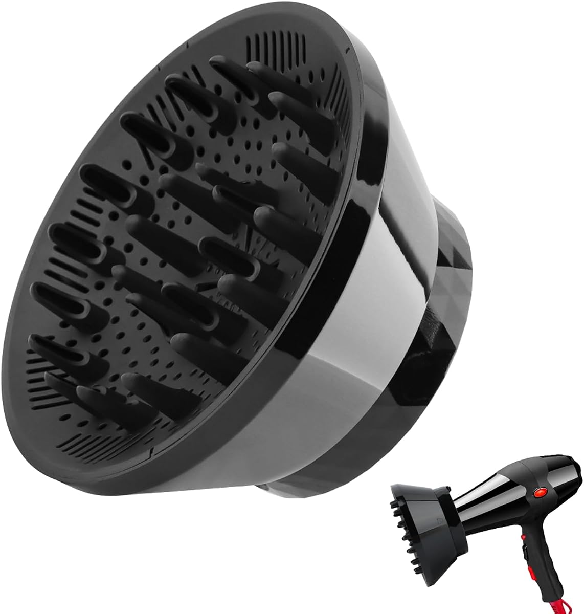 Universal Hair Dryer Diffuser Attachment for Curly and Natural Wavy Hair, Professional Blow Dryer Diffuser, Adjustable from 1.4 Inch to 3.2 Inch(COLOR:Black)
