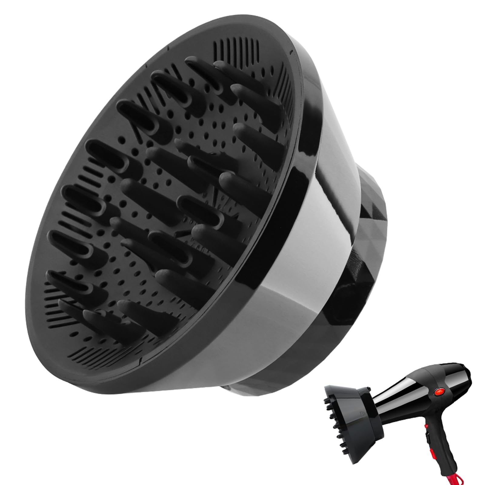 Difusor universal para secador de pelo para cabello rizado y ondulado natural, difusor profesional de secador, ajustable de 1.4 a 3.2 pulgadas (color: negro)