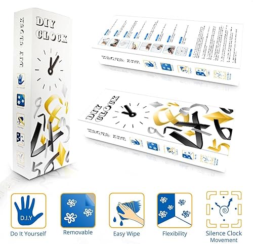 Miniatura 7 de The Geeky Days Reloj, decoración de pared de gimnasio, reloj de cuarzo silencioso sin marco grande 3D, 27.6-47.2 in, plateado