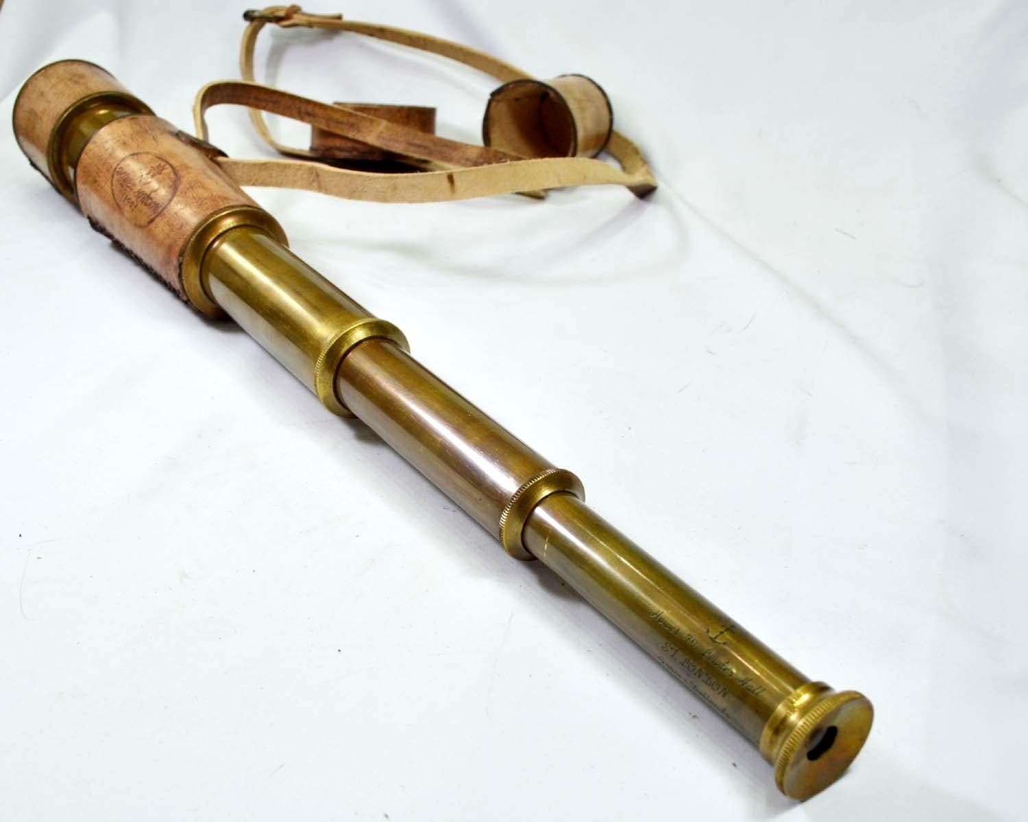 Brass Engraved Telescope 18" with Stamped Leather Design