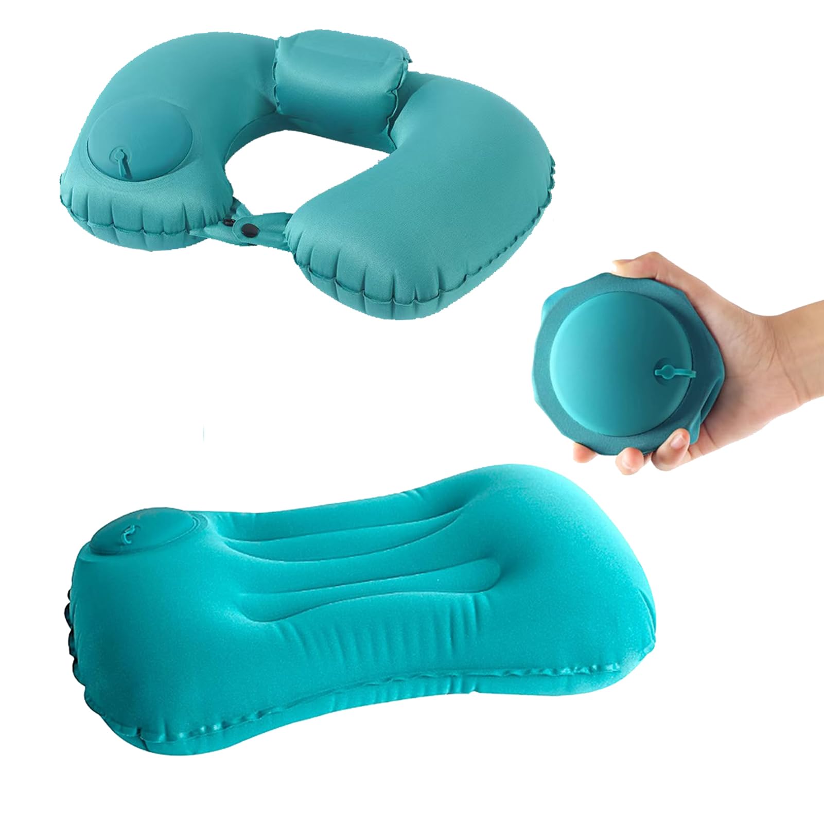 Lot de 2 coussins gonflables de voyage gonflables à la main - Oreiller gonflable pour le cou - Oreiller gonflable pour le camping - Oreiller gonflable de camping - Oreiller de taille gonflable pour le