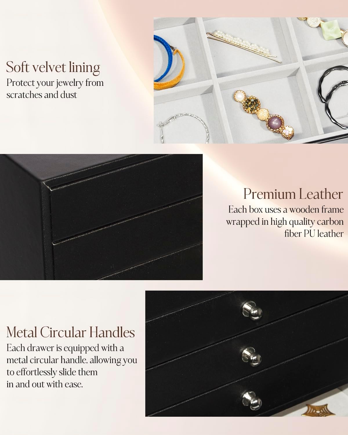 GUKA Large Jewelry Box, Jewelry Case with 10 Drawers for Big and Small Jewelry, Jewelry Storage Organizer for Watch Earrings Necklace Rings Bracelets, Birthday Wedding Gifts, Black