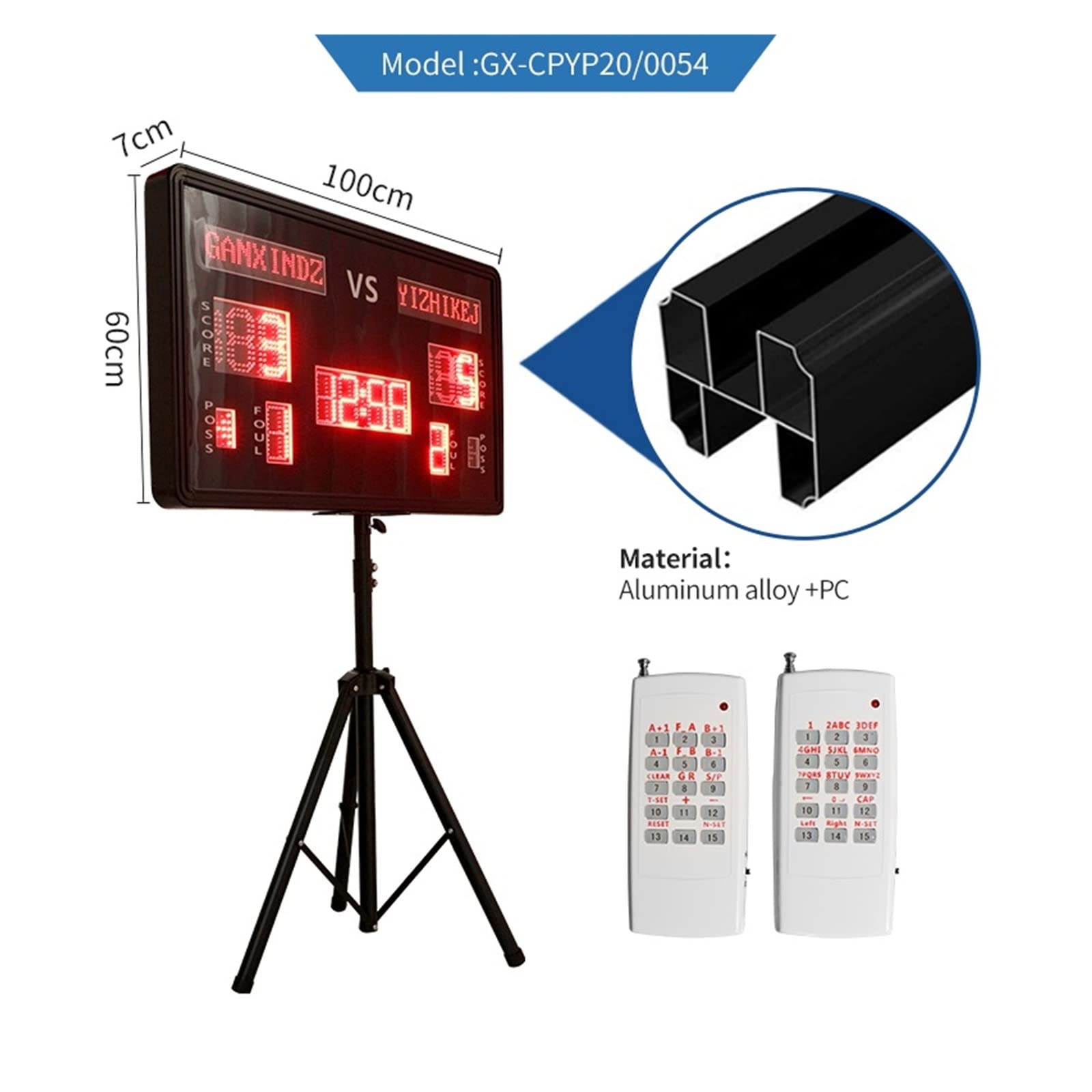 Indoor Score Keeper, elektronische Anzeigetafel für 1 m große Digitale Anzeigetafel mit Fernbedienung, tragbare LED-Anzeigetafeln für Basketball