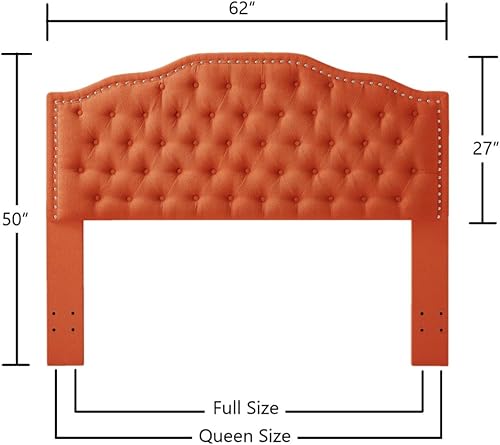 Miniatura 49 de 24KF Cabecera capitonada tapizada tamaño Queen y matrimonial con botones y ribete de cabeza de clavos, cabecera de tela de terciopelo suave,