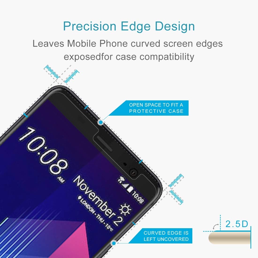 Película protectora de pantalla 100 PCS Compatible for HTC U11 0.26mm 9H Dureza superficial 2.5D película protectora de pantalla de cristal moderado borde curvo Accesorios Compatible para celul