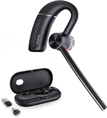 Yealink Auriculares Bluetooth BH71 Pro, certificados por Teams Zoom, auriculares inalámbricos de un solo oído con estuche de carga, auricular