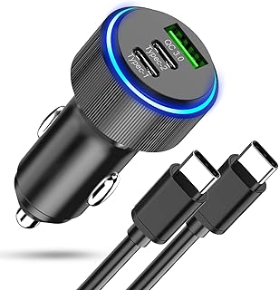USB C Car Charger Adapter,66W Cigarette Lighter Adapter with Type C Cable,USB Car Charger Fast Charging with Dual PD Port&QC3.0,Compatible with Samsung Galaxy S23/S22/iPhone/Google Pixel/Moto/iPad Pro