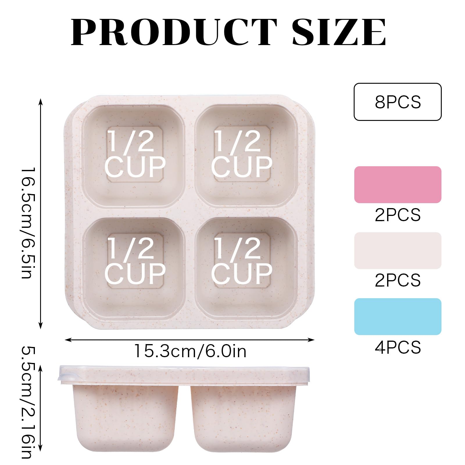 8 Pack 4 Compartment Snack Containers, Bento Snack Containers with Divided Sections, 4 Compartment Food Container, Meal Prep Lunch Box for Camping, Work, Travel (3 Colors, 6.5 x 6 x 2.16 Inches)