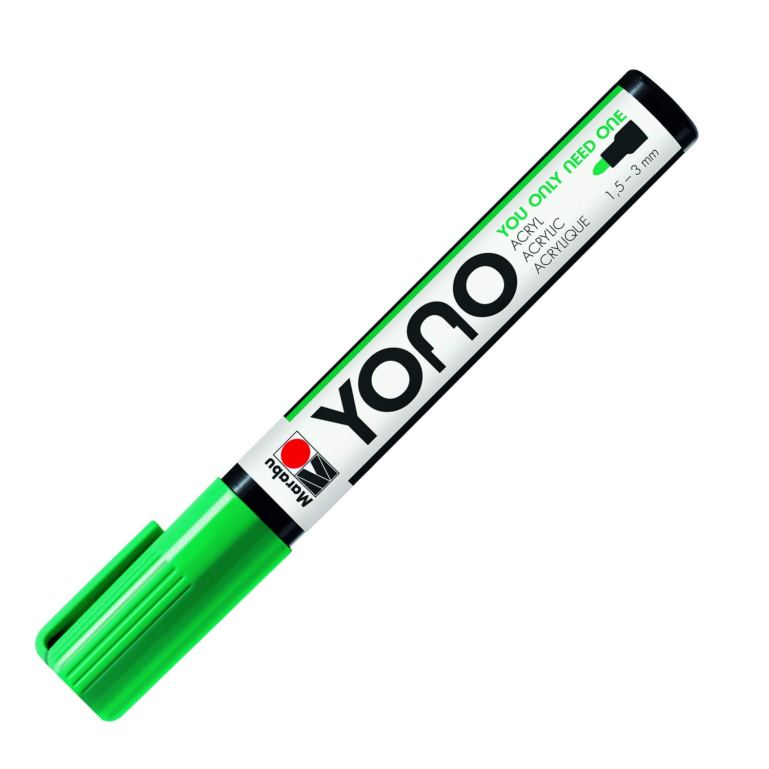 Marabu 12400103067 12400103067-YONO Marker, Juice Green 067, Versatile Acrylic Pen with Japanese Bullet Tip, Water Based, Lightfast and Waterproof, for Almost All Surfaces, 1.5-3 mm