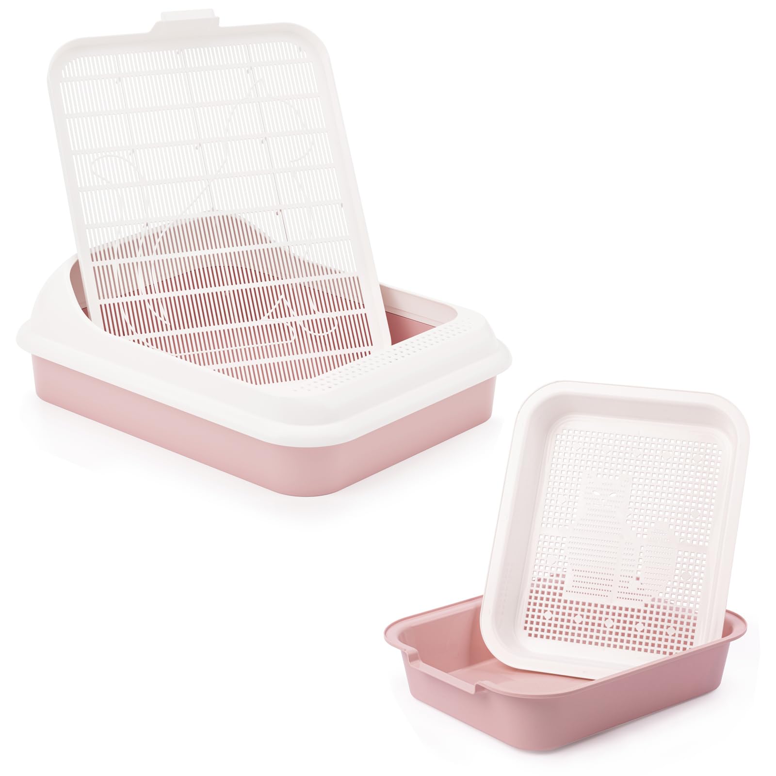 4BIG.fun Set Katzentoilette mit Reinigungssieb und Erste Schalentoilette für Kätzchen Katzenbabys Kaninchen Katzenklo Reinigungssieb Rosa