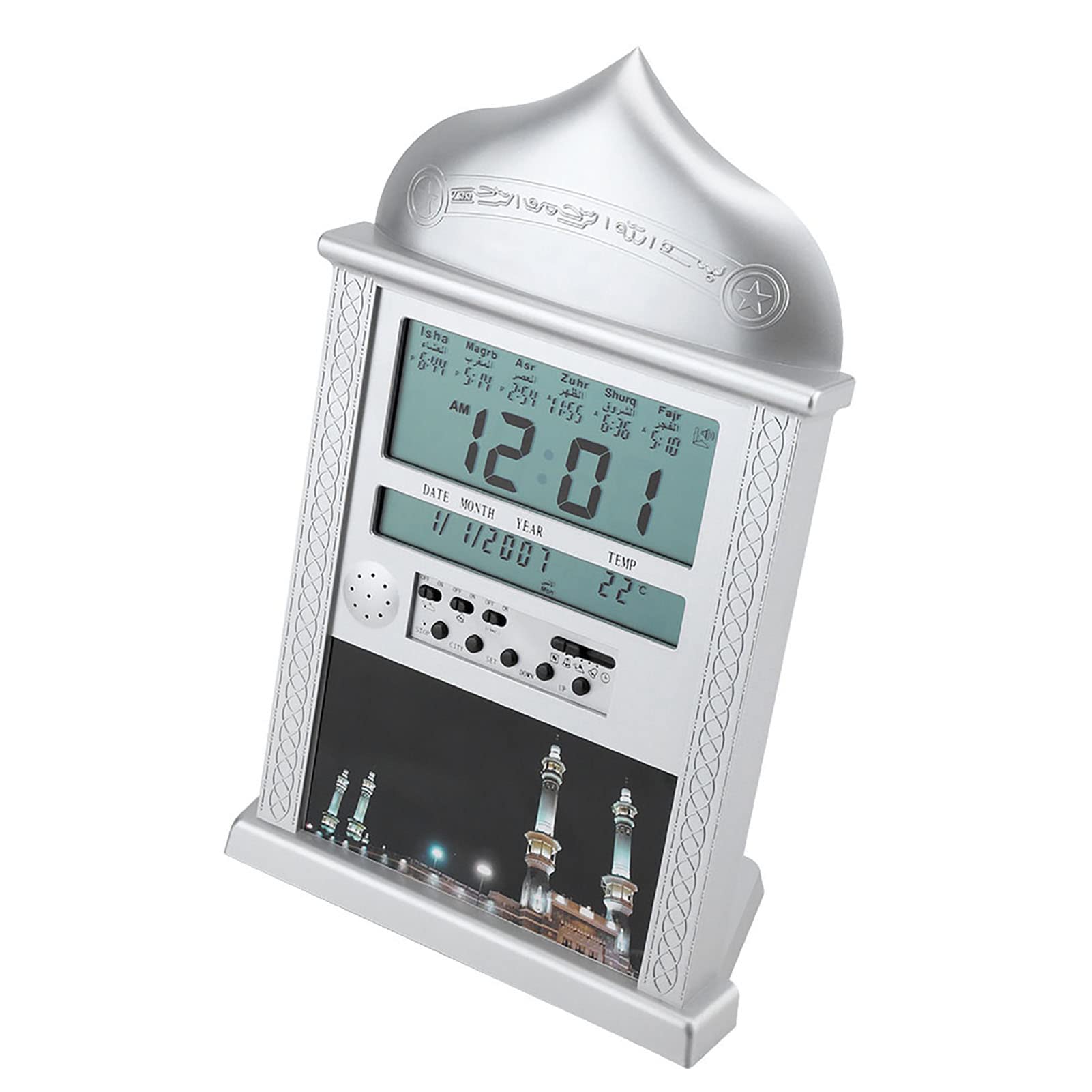 Dpofirs Orologio Da Parete Islamico Con Adhan E Svezia - Promemoria Ora Di Preghiera, 1500 Città, Schermo LCD, Grigio