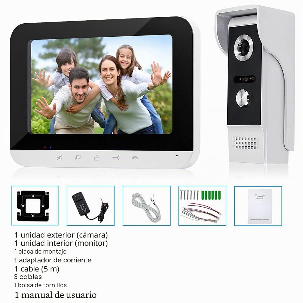 FTSTech 7 pulgadas WiFi TUYA Videoportero Teléfono con Cable Sistema de Intercomunicación por video Monitor de Panel Táctil, Cámara IR para Exteriores Desbloqueo Remoto para Seguridad en el Hogar