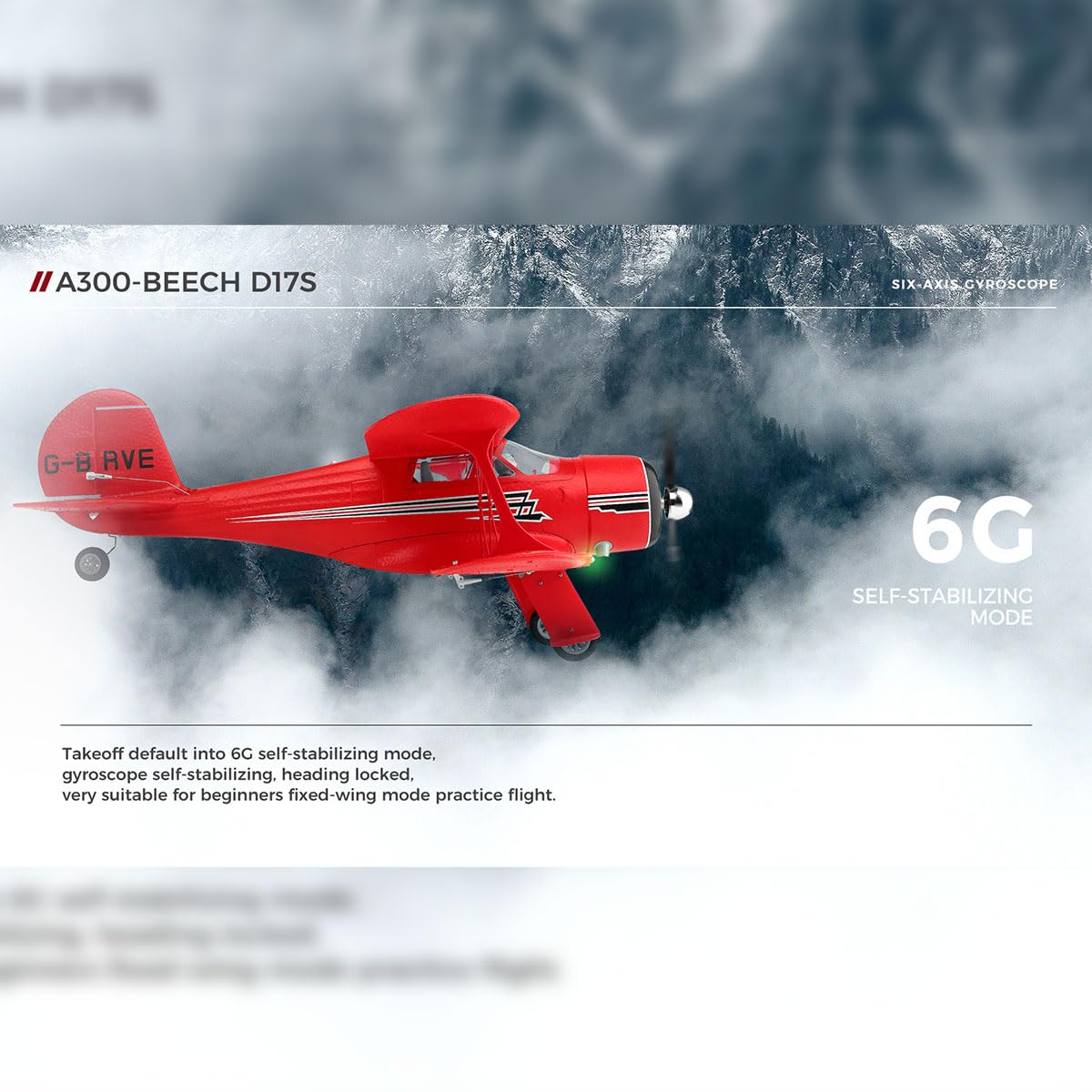 XKA300 Beech D17S RC Avión 2.4G 4CH Ala fija RC Avión con motor sin escobillas, estabilización giroscópica, cambio de modo Wingsp 3D 6G de 550 mm y desmontable rápido - RTF