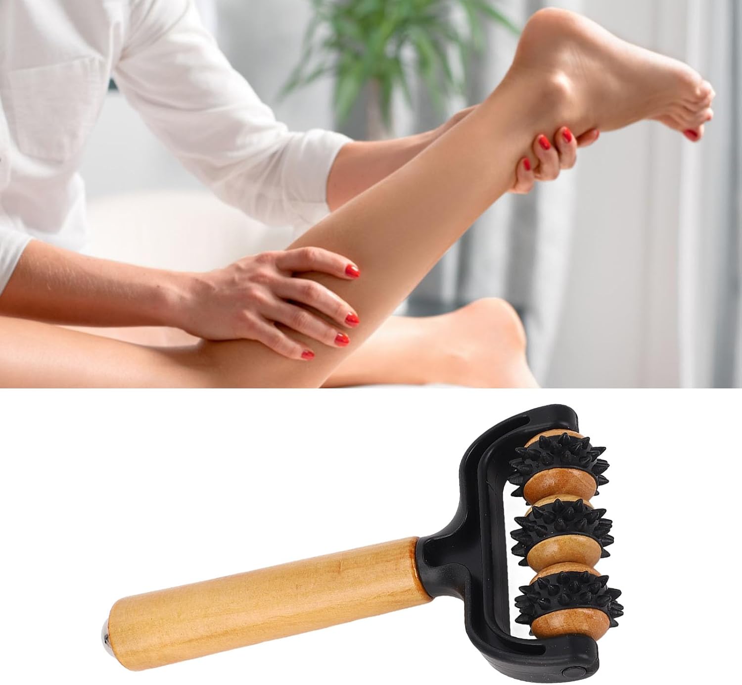 Handheld Spiky Massage Balls Roller, 3 Wheels Spiky Point Muscle Massage Roller with Wood Handle, Muscle Relaxation Tools for Foot Arm Body Neck Leg Pain Pressure Relief - Image 5