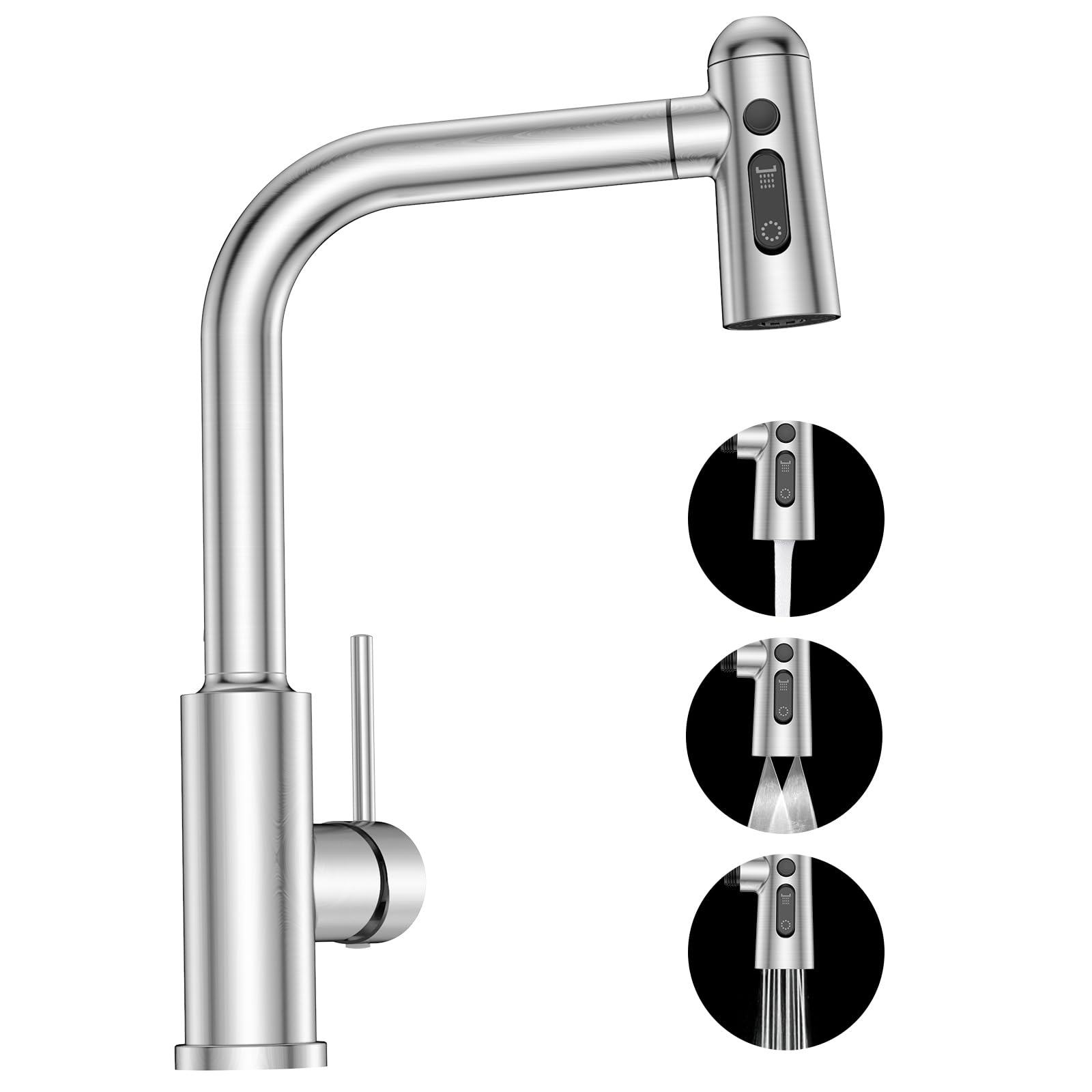 SREWOHS PRO Grifo Cocina Extraible - Grifo de Cocina Fregadero con Ducha de 3 Modos de Rociado Giratorio a 360°, Mezclador Cabezal Grifo Cocina Monomando Flexible, Acero Inoxidable Recycled Claim Standard Blended