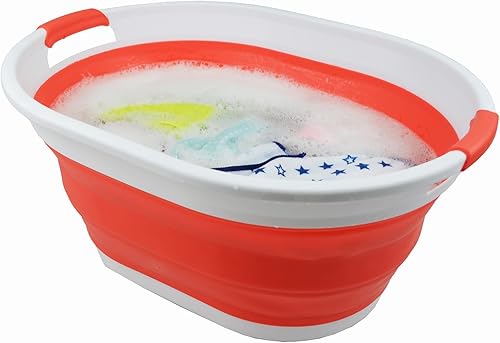 Miniatura 6 de SAMMART Cesta de lavandería plegable de plástico de 28L (7.4 galones), tina ovalada, tina de lavado portátil, cesta de lavandería que ahorra