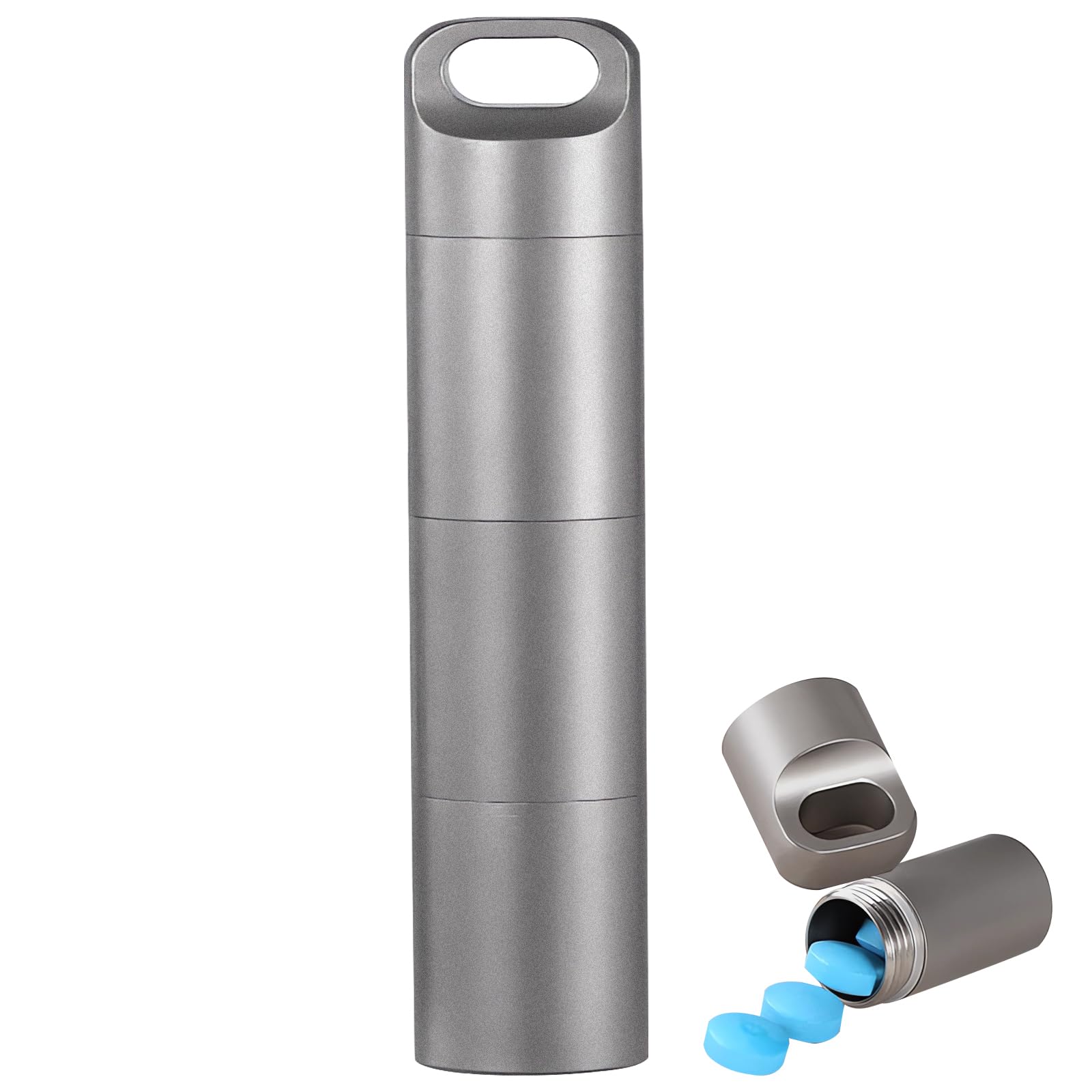 Small Keychain Pill Holder,304 Stainless Steel Portable Pill Case Organizer for Travel,Waterproof Pocket Pill Container Medicine Box for Purse Men (