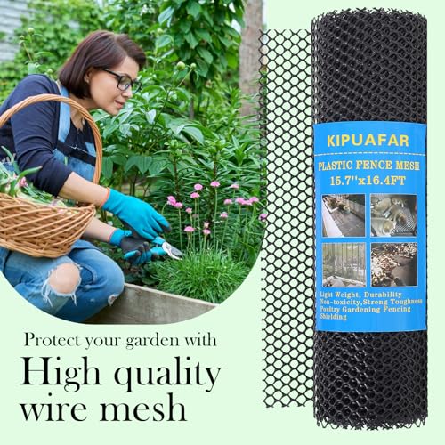 Image of Pet Proof Barrier Net, Black Plastic Chicken Wire Mesh Fencing 15.7IN x 16.4FT, Balcony Cat Safety Net & Garden Snake Barrier, Heavy Duty Protection for Chicken Coops, Rabbit Hutches, Dog Kennels