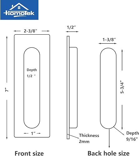 Miniatura 3 de HOMOTEK Paquete de 2 tiradores de puerta corrediza empotrados de 7.087 in, tiradores de dedos empotrados para manijas de puerta corrediza de