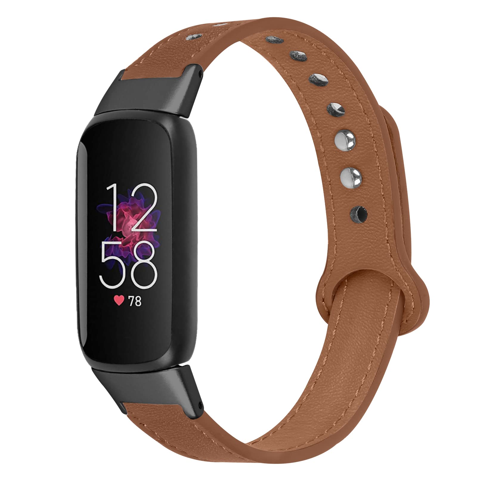 Compatible with Fitbit Luxe Bands for Women Men, Feminine Leather Replacement Watch Band Straps Wristbands Accessory Bracelet for Fitbit Luxe Special Edition Fitness and Wellness Tracker Brown