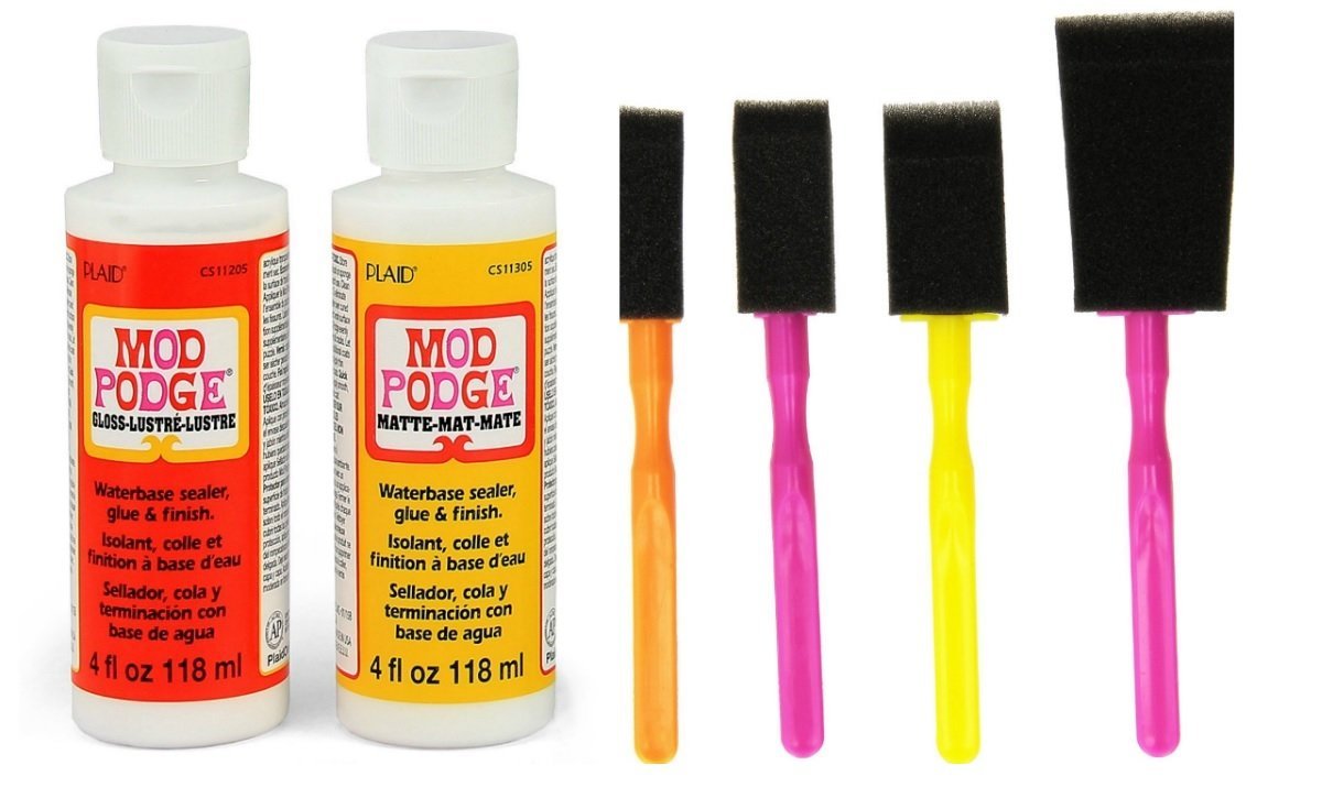 Mod Podge Decoupage Starter Kit Bundle with 6 Items - Gloss and Matte Medium with 4 Foam Brushes