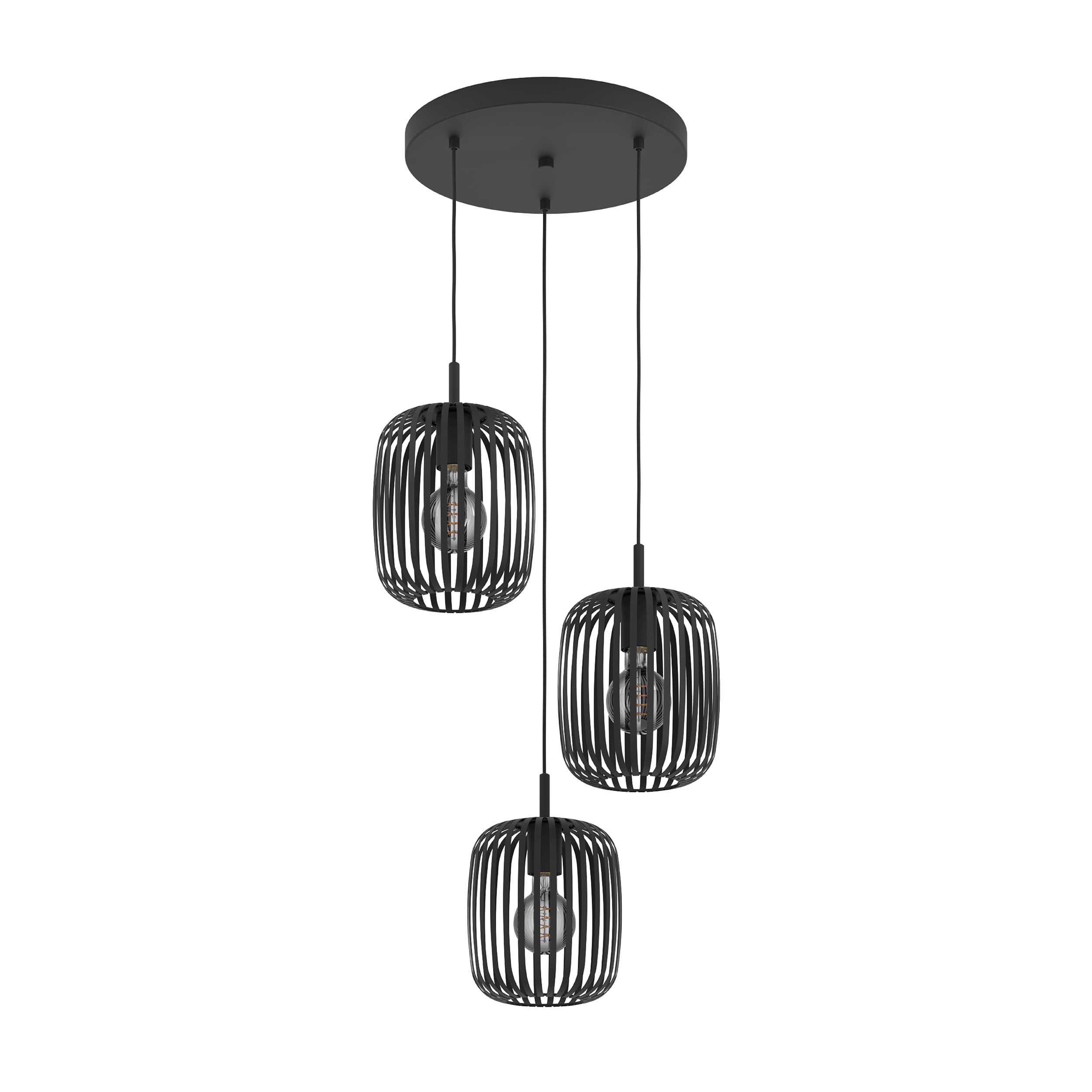 Eglo Pendant Lighting Romazzina, 3 lamp Ceiling Light Fitting, Cluster Hanging lamp for Dining and Living Room, Black Metal, E27 Socket, Ø 18 in