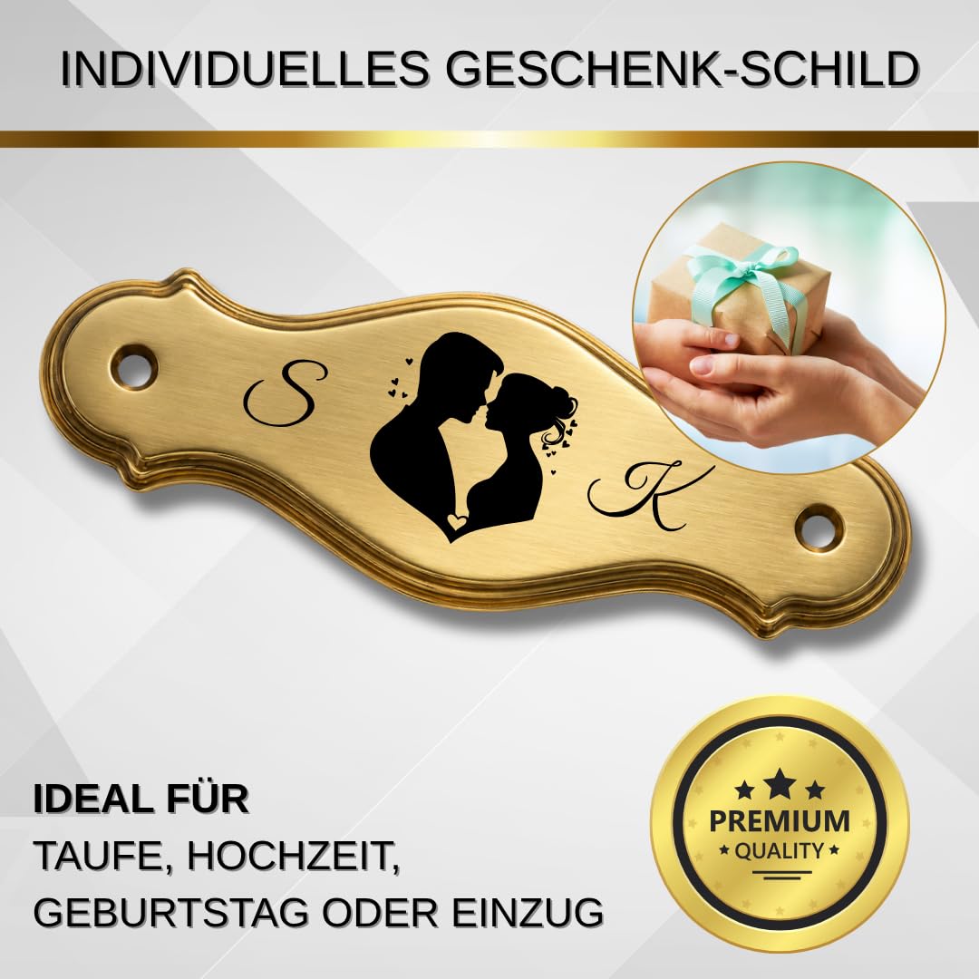Premium Edel Design Messing Schild personalisiertes Haustür Schild aus Massiv Messing Türschild mit individueller Gravur Limited Edition - L: 13,3 cm, B: 5,1 cm, Ø: 0,5 cm