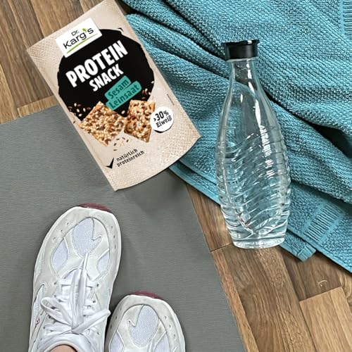 Dr. Karg’s Protein-Snack Sesam Leinsaat - knusprig, vegan, proteinreich, Snack mit mehr als 30% Eiweiß & weniger Kohlenhydraten sowie extra vielen Saaten, Proteinquelle, ohne Zusatzstoffe, 14x85g