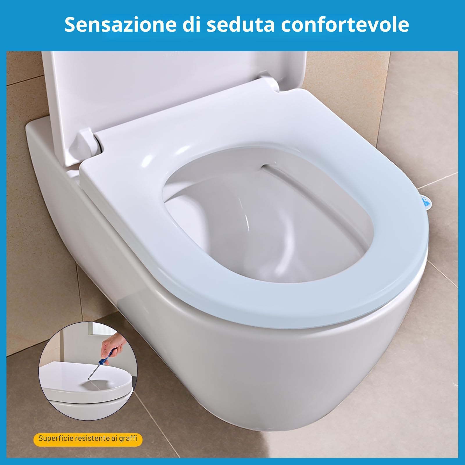 YEAUPE PRO Tavoletta WC Universale D Forma [LUNGO],Copriwater in Urea-Formaldeide,Sedile WC Con Chiusura Ammortizzata e Funzione di Sgancio Rapido, Bianco, 46,4 * 35,9 * 5CM