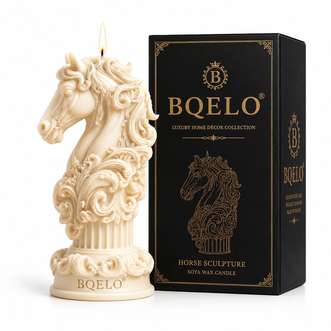 Luxury Horse Head Sculpted Decor Piece, Handmade Soy Wax Horse Statue for Home Decoration, Elegant Ivory Art Figure for Living Room Bedroom Shelf Table Centerpiece, Gift Ready-image-34