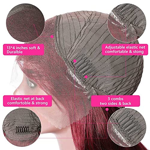 Sogram Hair 99J Burgundy Straight Transparent Lace Front Wigs Human Hair Pre Plucked 13X4 Straight 99J Human Hair Wig With Baby Hair 150% Density Wine Red Wig Colored Glueless Lace Frontal Wigs For Black Women （22 Inch,13X4 Lace Frontal Wig) #TOP3