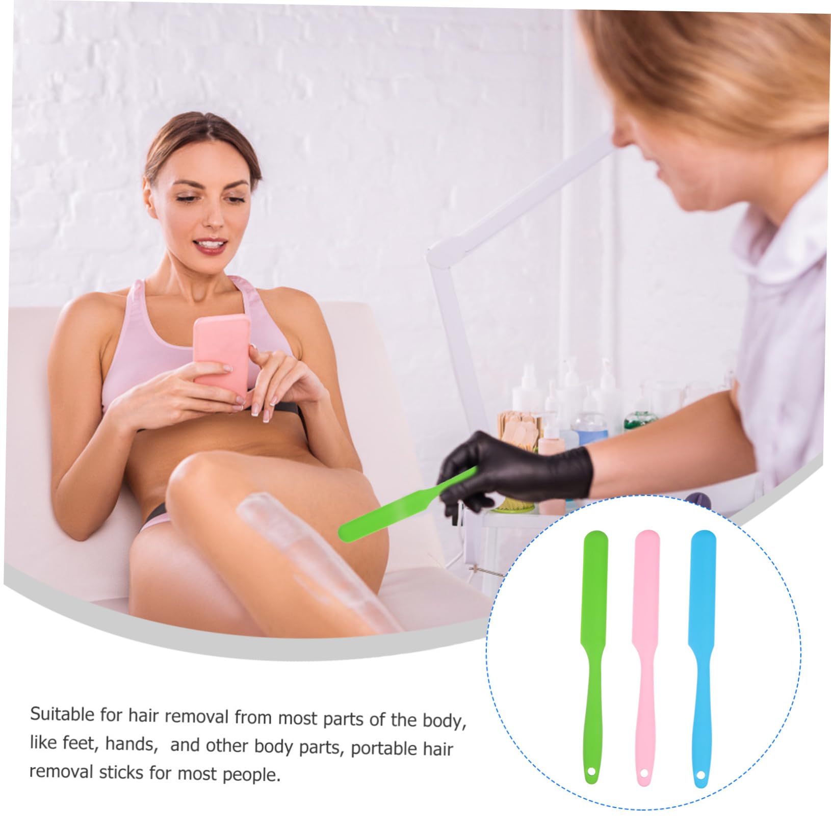 minkissy Hair Removal Waxing Spatulas 3pcs Silicone Spatula Wax Sticks Colorful Assorted for Daily Use