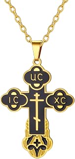 TEAMER Cross Necklace Russian Orthodox Crucifix Eastern Church Necklace Religious Christian Prayer Jewelry for Men Women