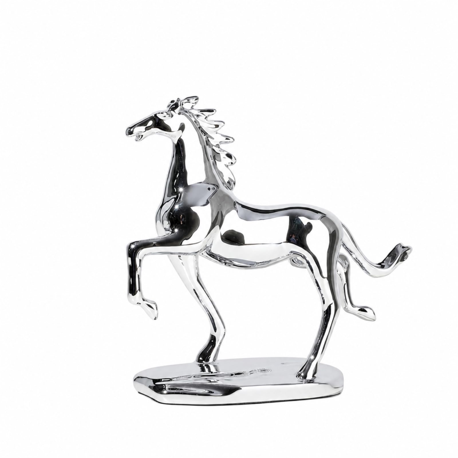 rockible Estatua Caballo con Base, Style to 4, Plateado