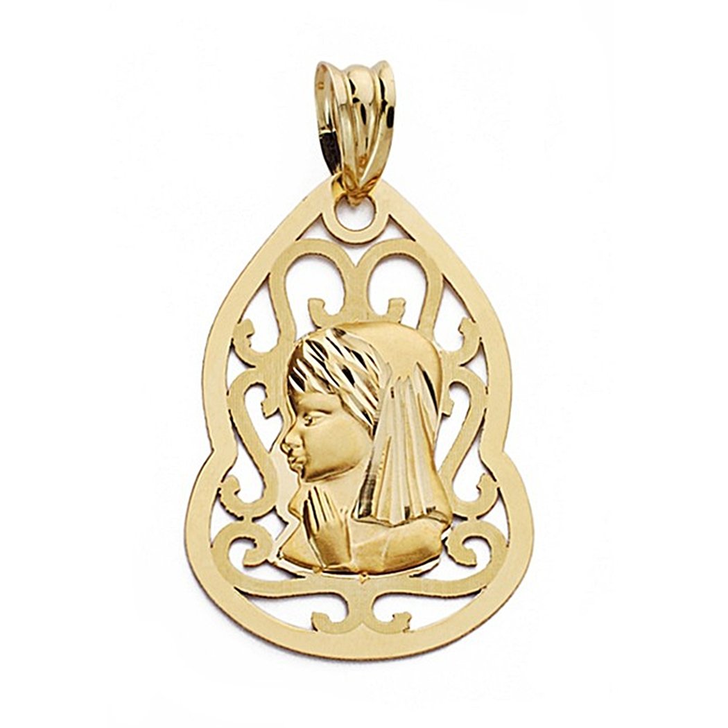 Medalla oro 18k Virgen Niña colgante 18mm. centro calada lisa