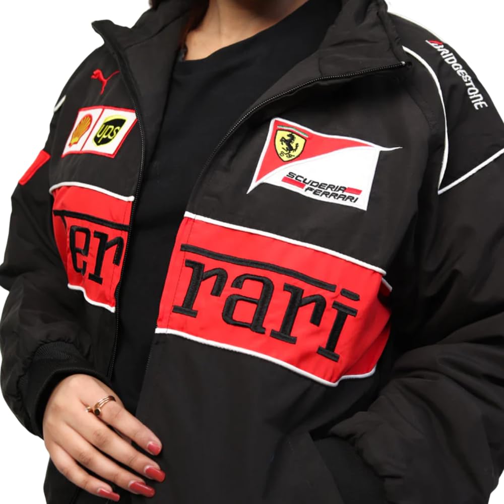 Black & Red F1 Racing Jacket for Men & Women | Modern Designer Zipper Jacket | Motorsport Biker Sportswear Print | Lightweight Bomber Jacket Combo | Outdoor Casual Styling