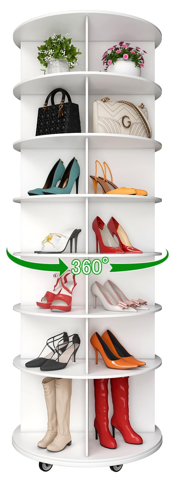 DIYYIDA 7-Tier 360° Rotating Shoe Rack Tower with Lockable Wheels & Elevated Boot Storage - Space-Saving Organizer for Entryway, Closet, Bedroom