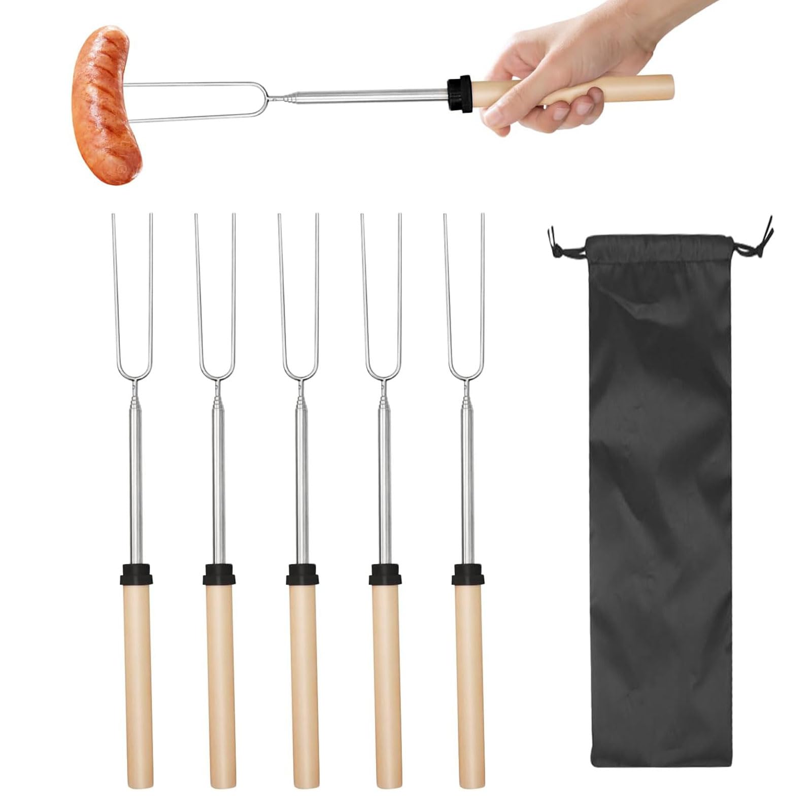 Marshmallow Toasting Forks, Marshmallow Roasting Stick, Barbecue Fork, Telescoping Smores Stick, Used for Holding Sausages, Onions, and Vegetables, Folded Length 30.5CM, Unfolded Length 80.5CM