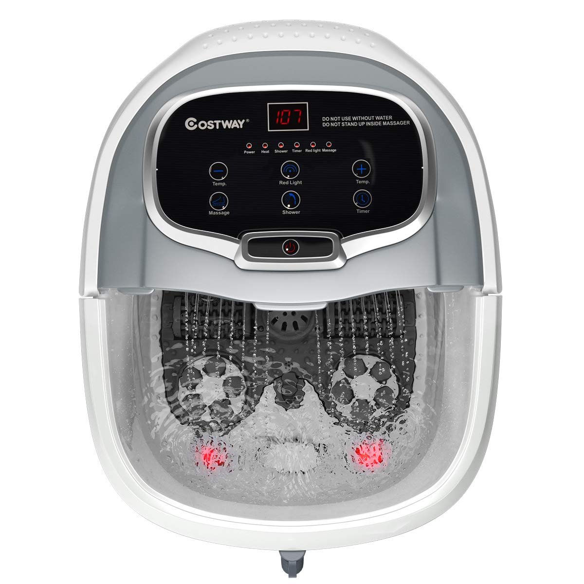 COSTWAY Bain de Pieds 15L, écran LED, 6 rouleaux massage, chaleur 35-48°C